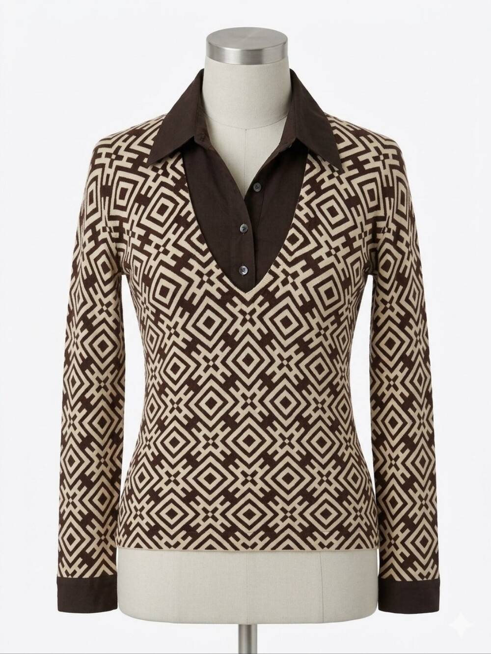 Tory Burch Geometric Wool Knit Top Black Cream Size XS